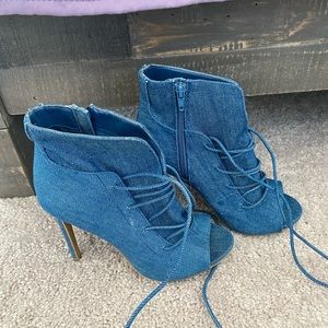 Denim Peep Toe Booties; Size 5 1/2